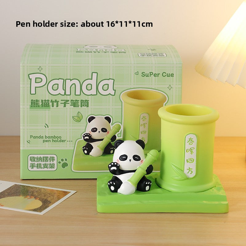 Rotating Panda Pen Holder with Quicksand Art