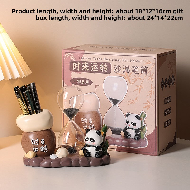 Rotating Panda Pen Holder with Quicksand Art