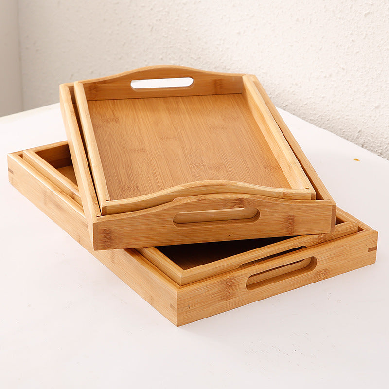 Bamboo Tray Household Solid Wood Rectangular Tea Tray Water Cup Tray Japanese Bread Wooden Tray Commercial End Dinner Tray
