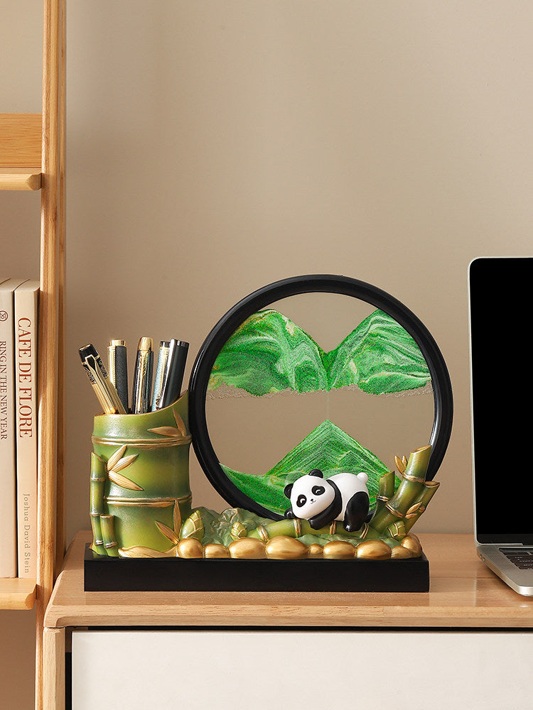 Rotating Panda Pen Holder with Quicksand Art