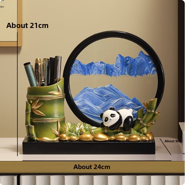 Rotating Panda Pen Holder with Quicksand Art