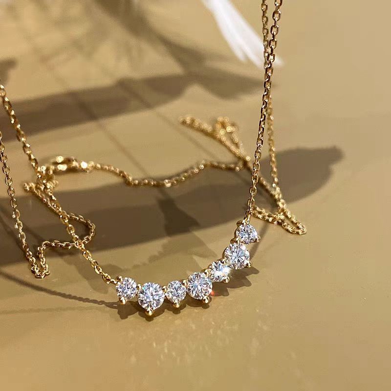 Collana con sorriso in argento sterling 925, placcata oro 18 carati con pendente in zircone