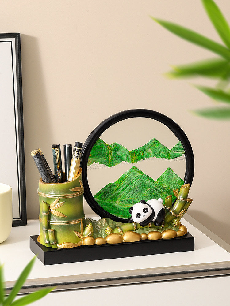 Rotating Panda Pen Holder with Quicksand Art