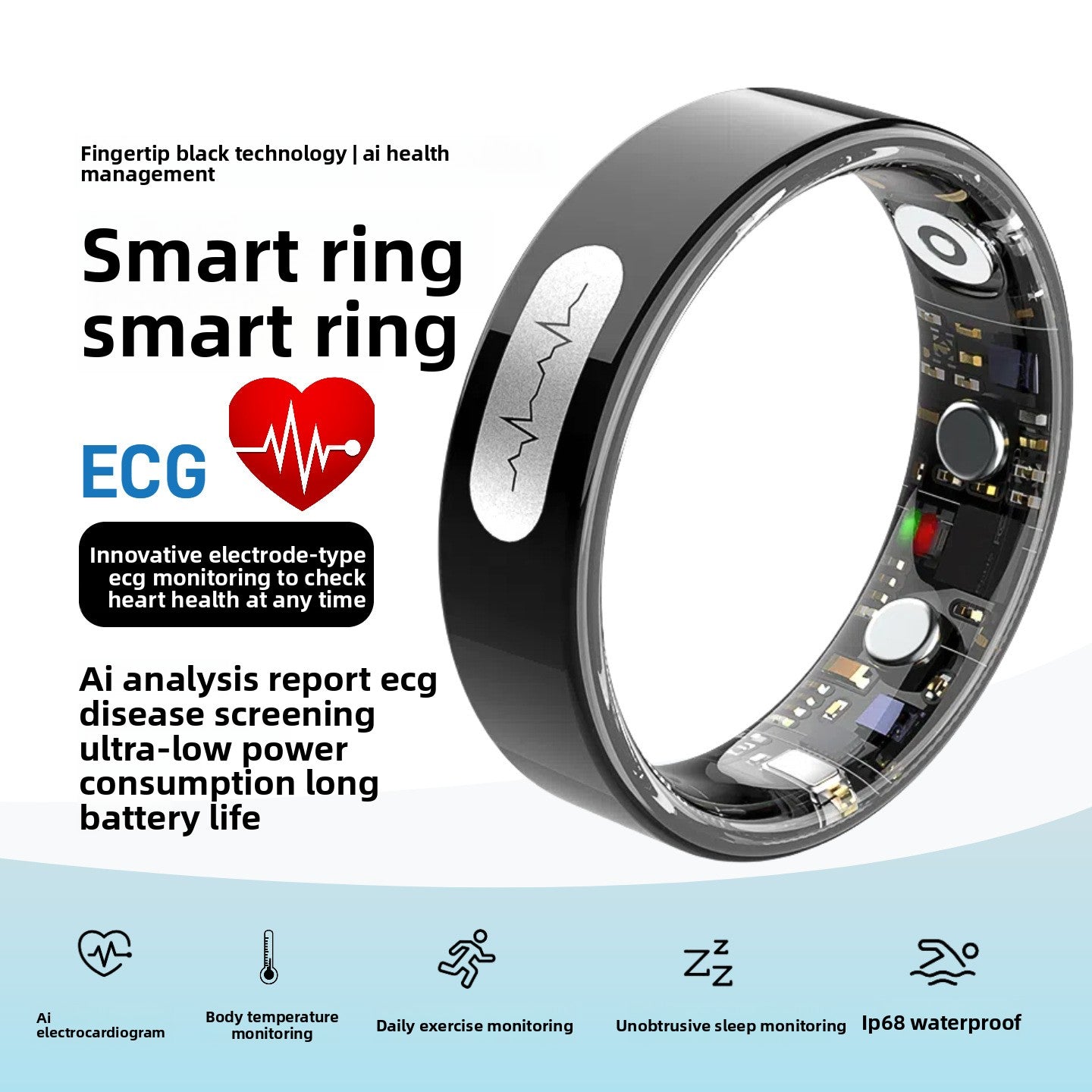 ECG Heart Rate Blood Oxygen Smart Health Ring