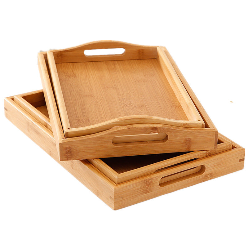 Bamboo Tray Household Solid Wood Rectangular Tea Tray Water Cup Tray Japanese Bread Wooden Tray Commercial End Dinner Tray