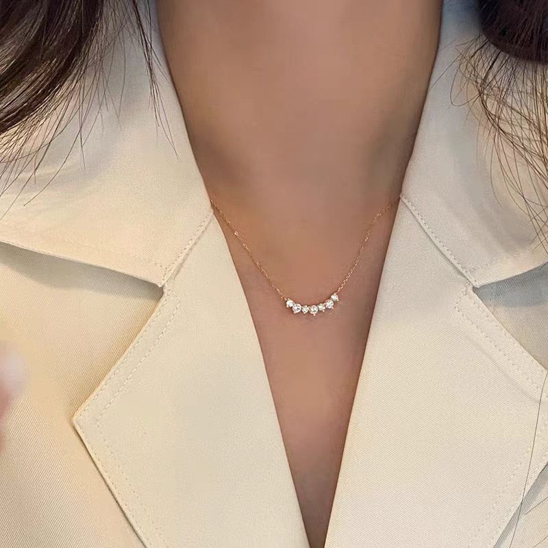 925 Sterling Silver Smile Necklace 18K Gold Plated Zircon Pendant