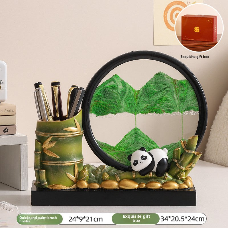 Rotating Panda Pen Holder with Quicksand Art