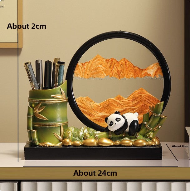 Rotating Panda Pen Holder with Quicksand Art