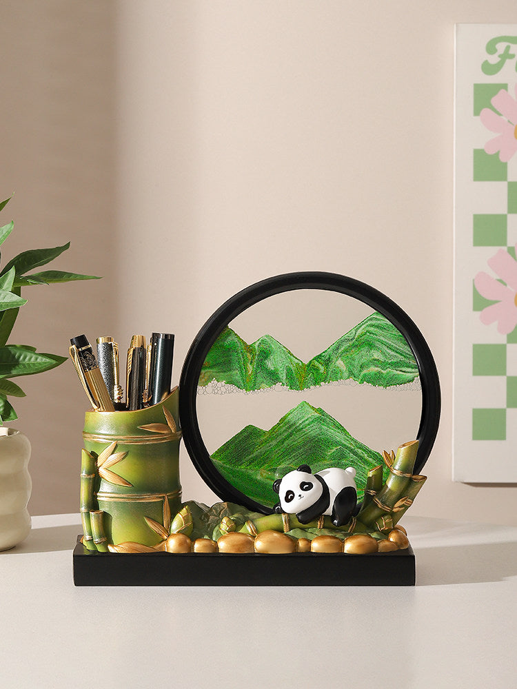 Rotating Panda Pen Holder with Quicksand Art