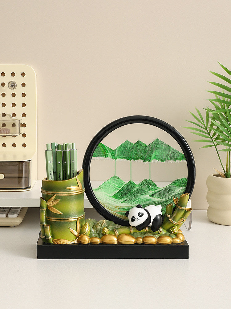Rotating Panda Pen Holder with Quicksand Art