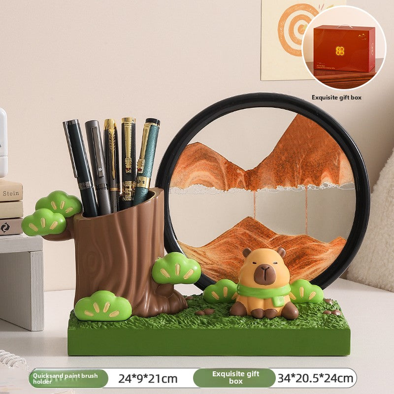 Rotating Panda Pen Holder with Quicksand Art