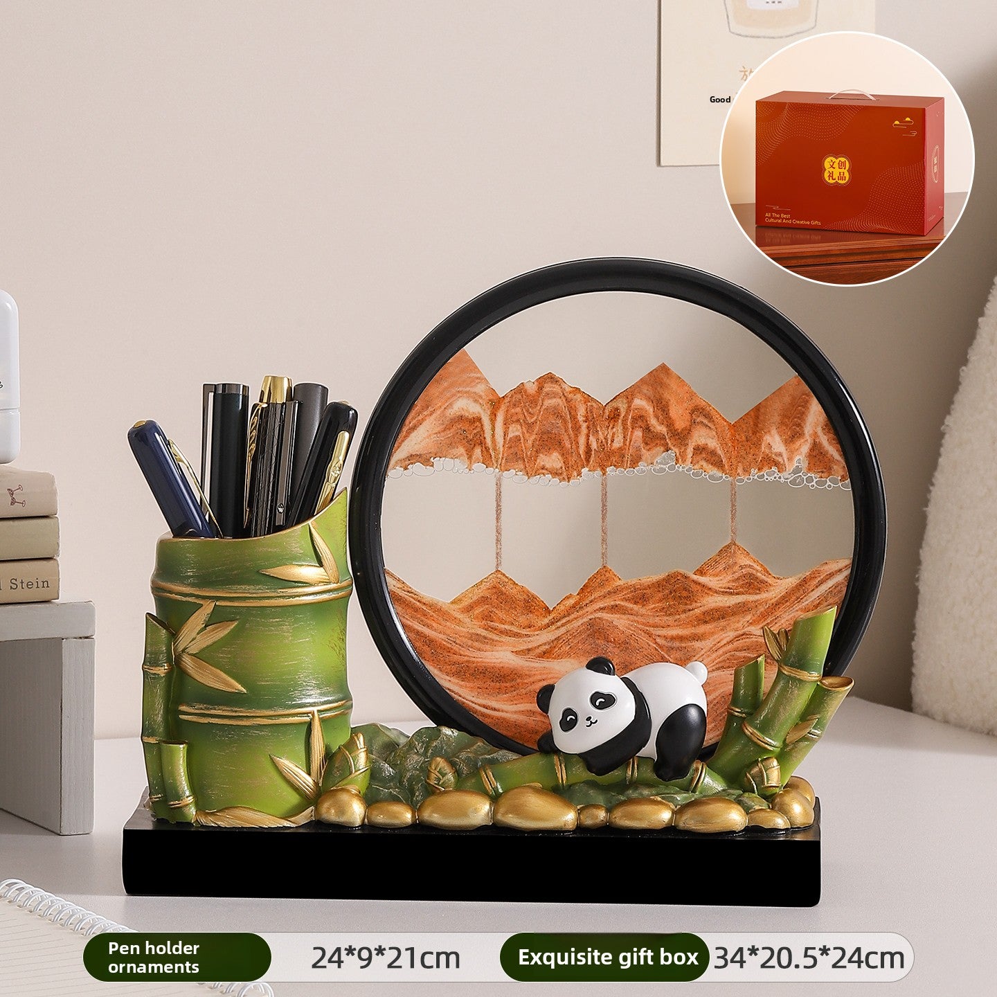 Rotating Panda Pen Holder with Quicksand Art