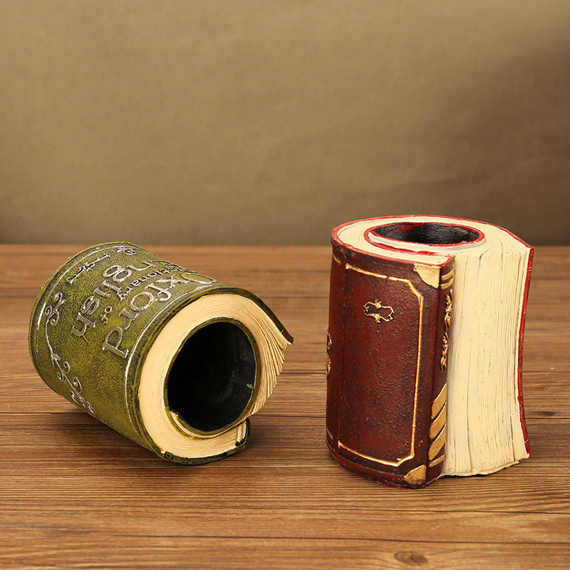 Retro Book Pen Holder Creative Multifunctional Resin Desk Organizer