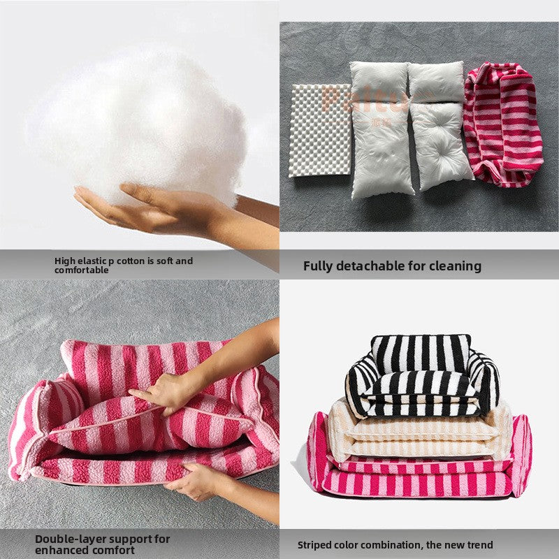 Removable Washable Striped Pet Dog Bed