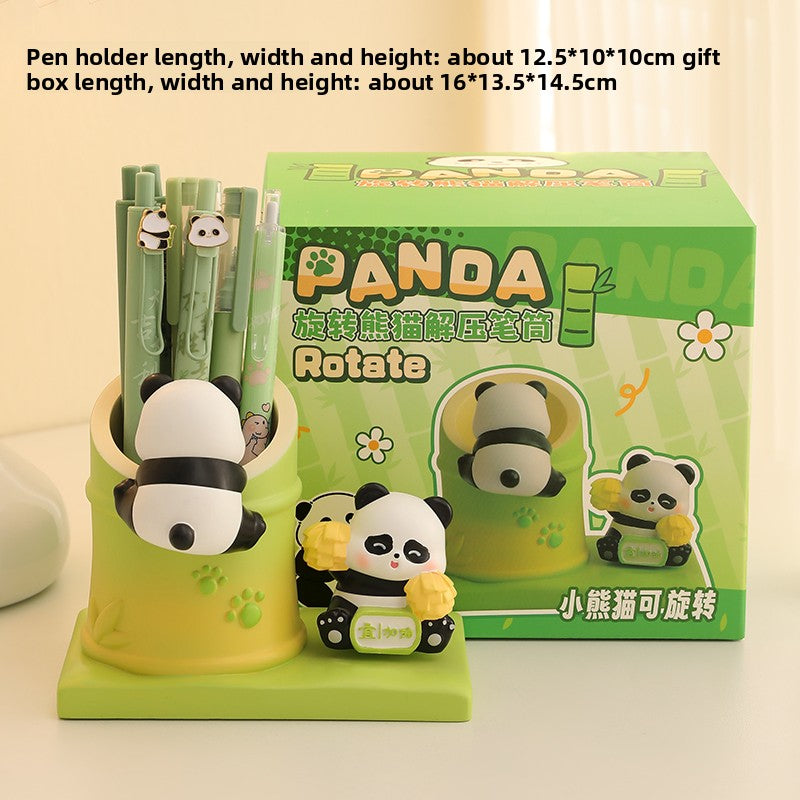 Rotating Panda Pen Holder with Quicksand Art