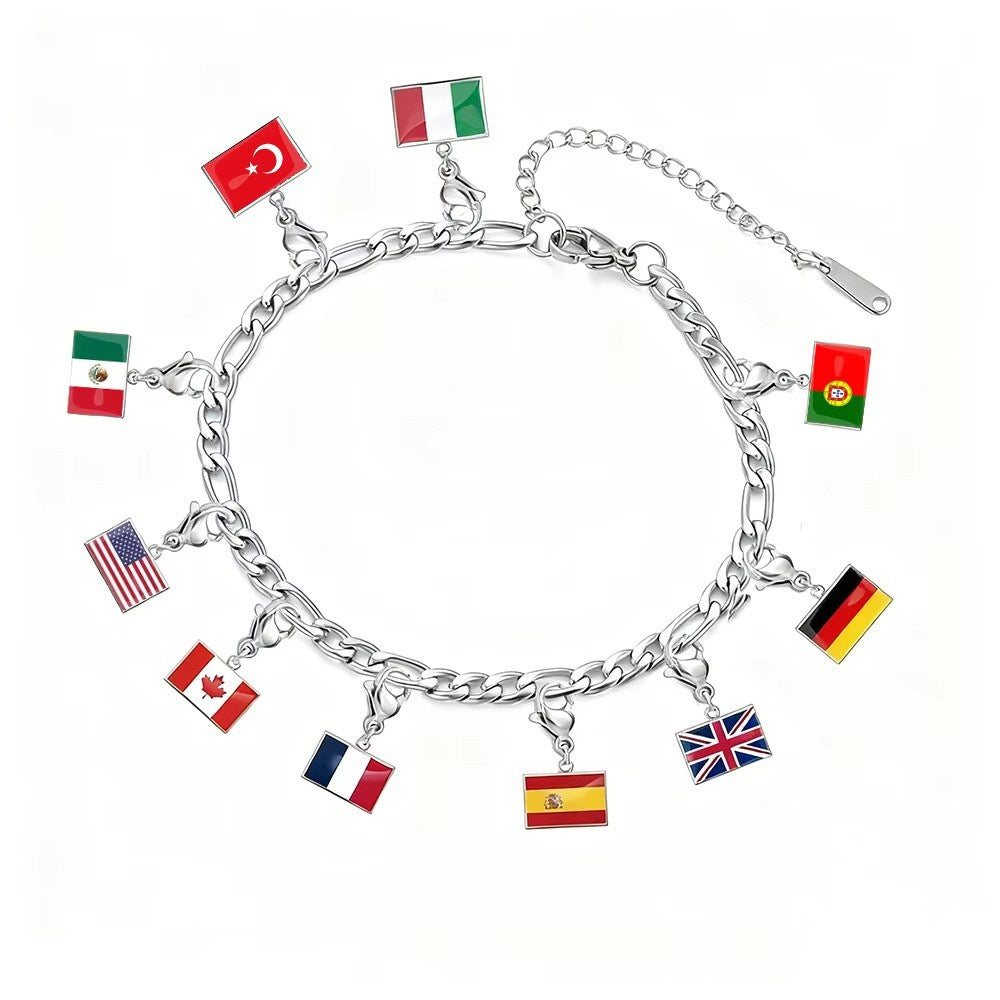 Stainless Steel National Flag Pendant Bracelet