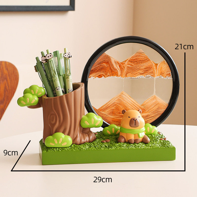 Rotating Panda Pen Holder with Quicksand Art
