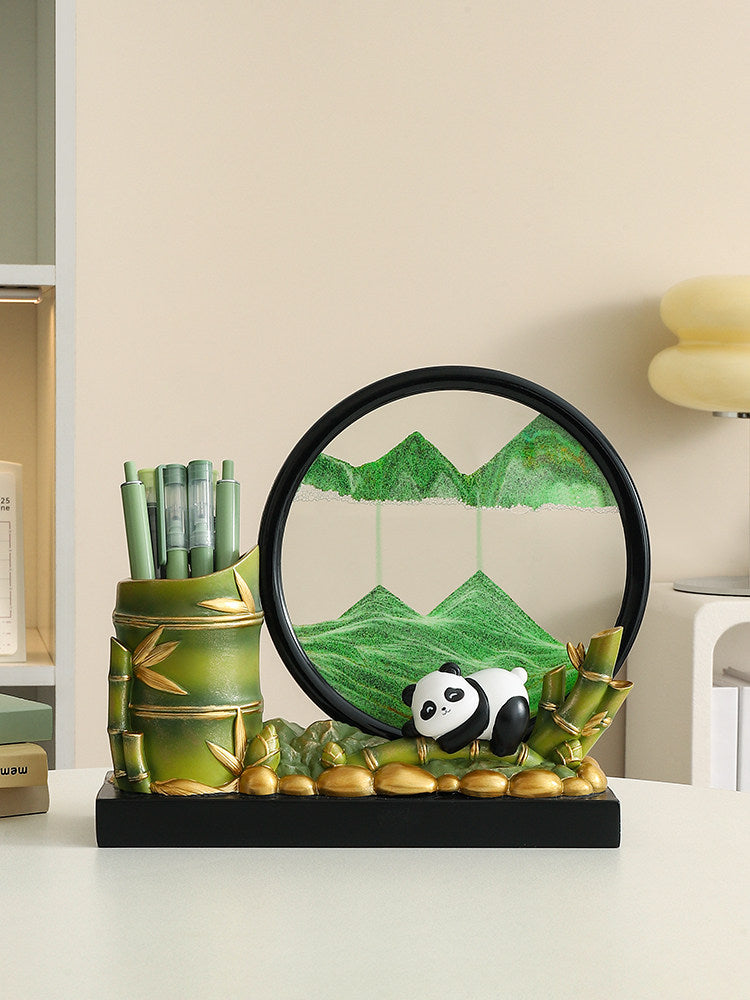 Rotating Panda Pen Holder with Quicksand Art