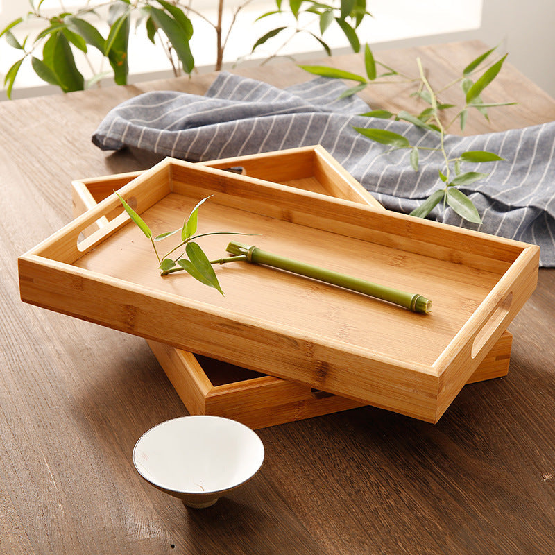 Bamboo Tray Household Solid Wood Rectangular Tea Tray Water Cup Tray Japanese Bread Wooden Tray Commercial End Dinner Tray