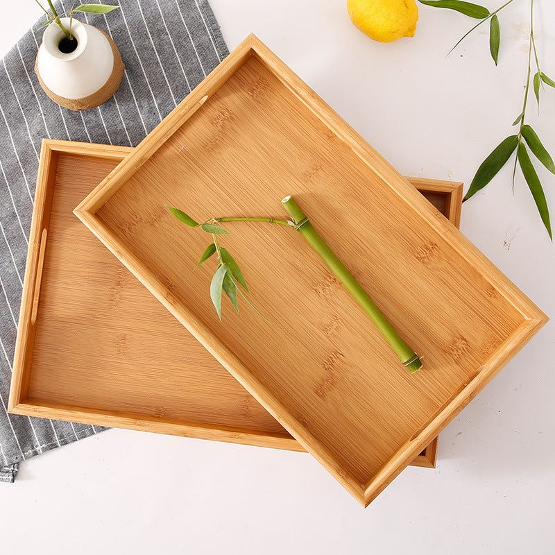 Bamboo Tray Household Solid Wood Rectangular Tea Tray Water Cup Tray Japanese Bread Wooden Tray Commercial End Dinner Tray