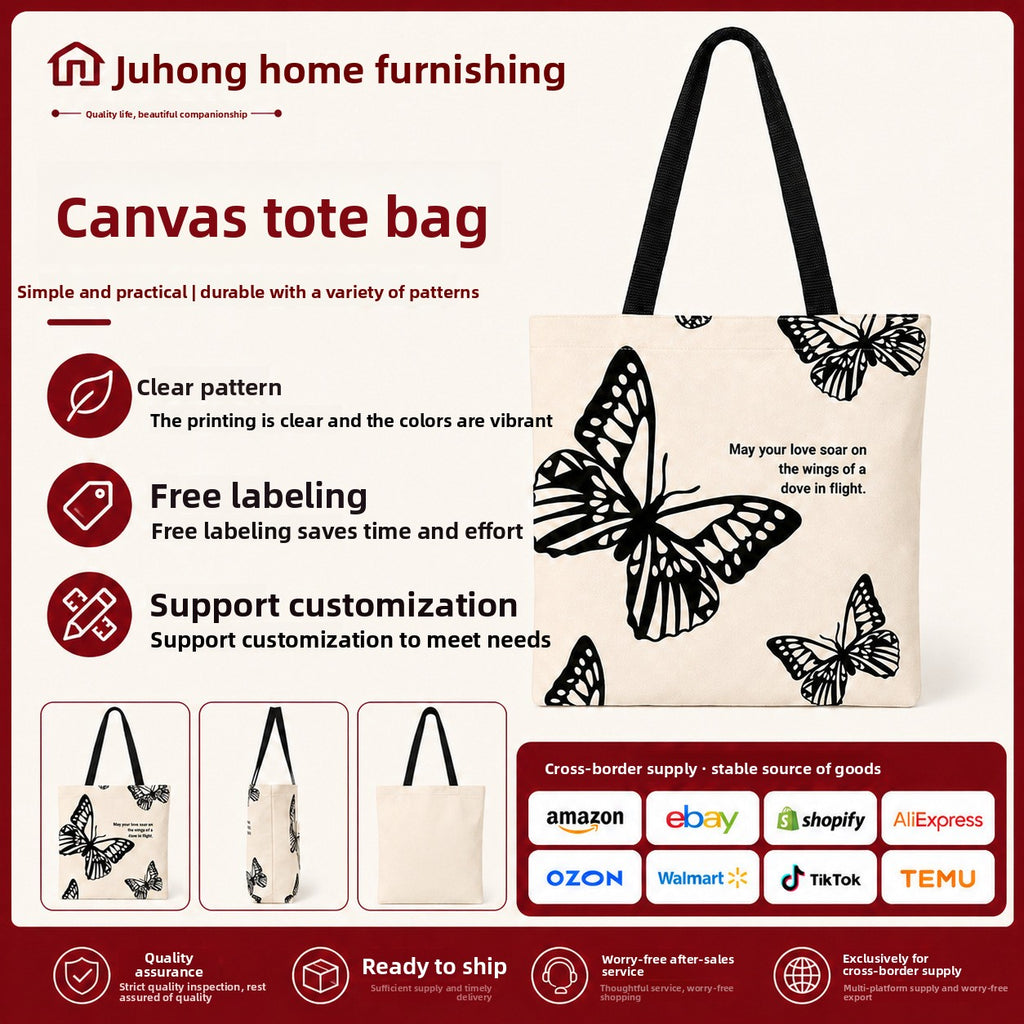 Floral Print Canvas Hand Carry Tote Bag